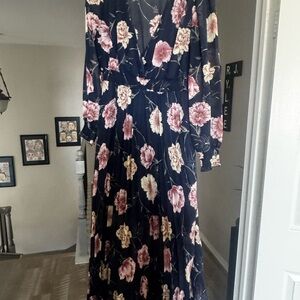 Floral Black and Pink Maxi Dress